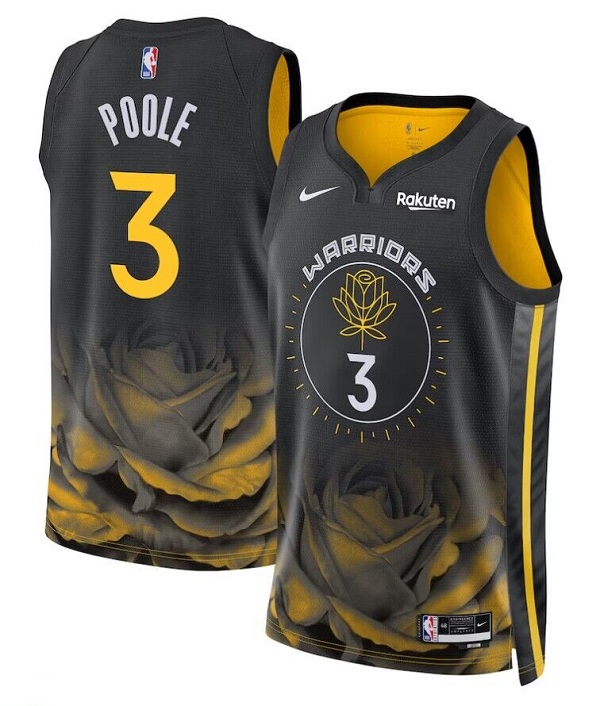 Men's Golden State Warriors #3 Jordan Poole 2022/2023 Black City edition Stitched Basketball Jersey Men's Golden State Warriors #3 Jordan Poole 2022/2023 Black City edition Stitched Basketball Jersey